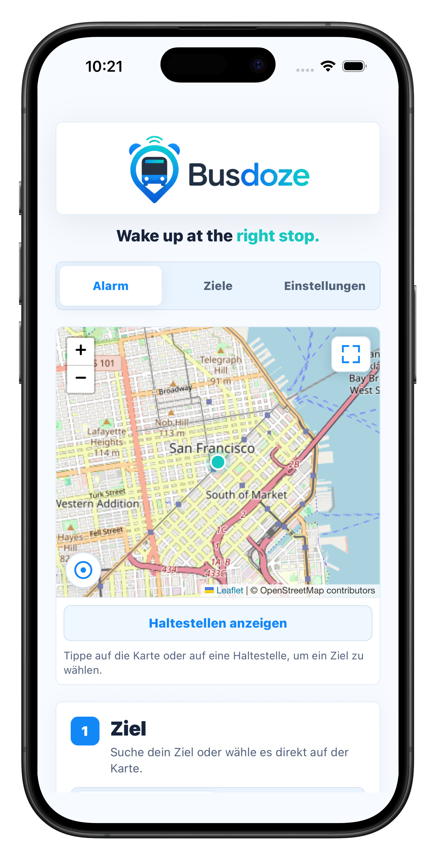 Busdoze App auf einem Smartphone